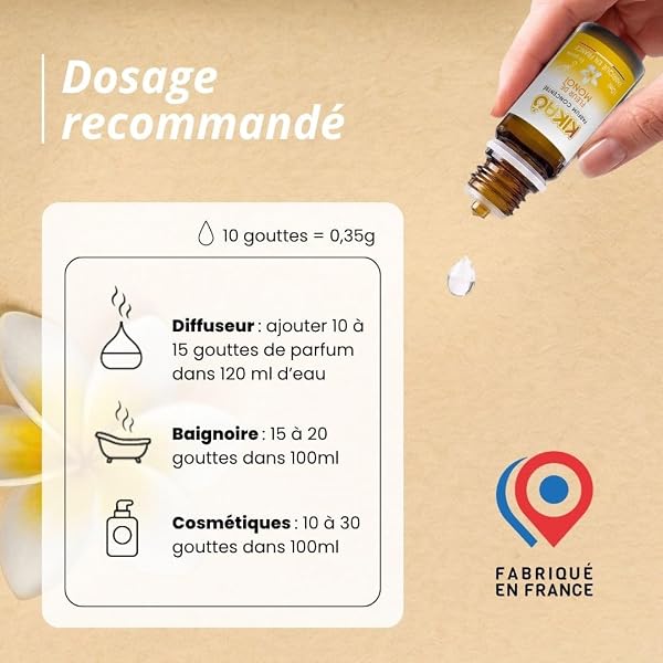 KIKAO - Parfum Concentré - Multi-Usages : Diffusion (diffuseur électrique), Bain, Cosmétique, & DIY (Bougies, Savons) - - 10ml (Fleur de monoï) - 4