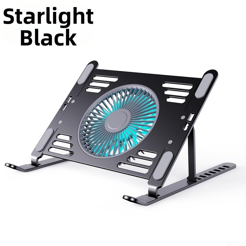 Soporte de refrigeración para laptop, ultraligero, ajustable, con 3 ventiladores silenciosos, ergonómico, plegable, portátil, para tableta con ventilador de aleación (negro)