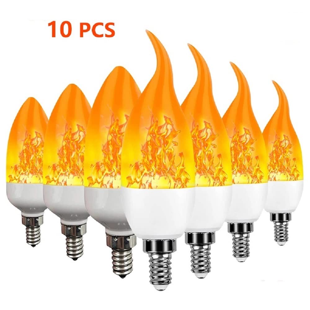 RZL Illuminazione, Confezione da 10, Lampade LED a Fiamma Dinamica AC85-265V E27/E14 3W Effetto Fiamma a Luce di Candela Decorazione Creativa Lampadina(E14 Tail)