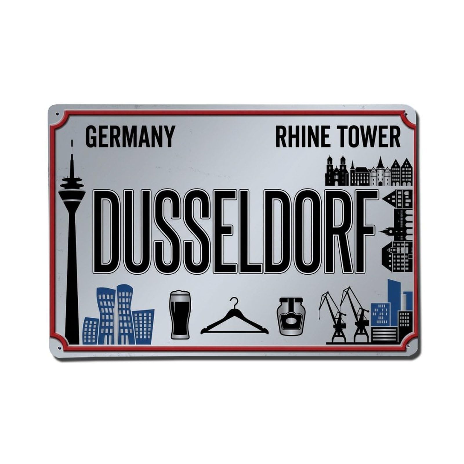 Xanthor Style Vintage Travel Dusseldorf Rhine Tower Fashion Metal Tin Sign