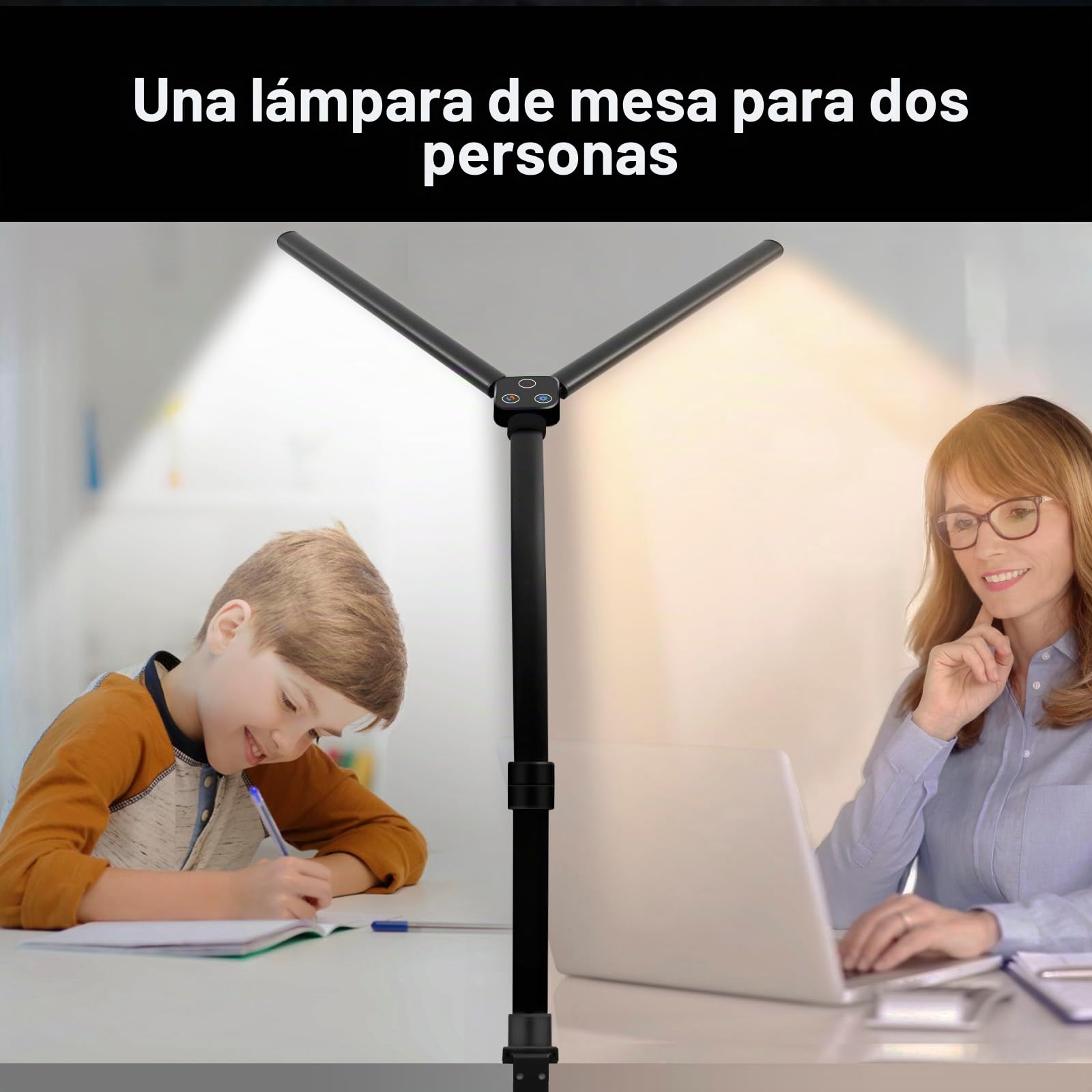 LOTTBUTY Lampara Escritorio LED de Doble Cabeza,24W 80CM lampara Led Escritorio de Regulable,5 Temperaturas Color 5 Niveles Brillo,Protección Ocular Luz Monitor con pinza para Oficina,Estudio,Diseño