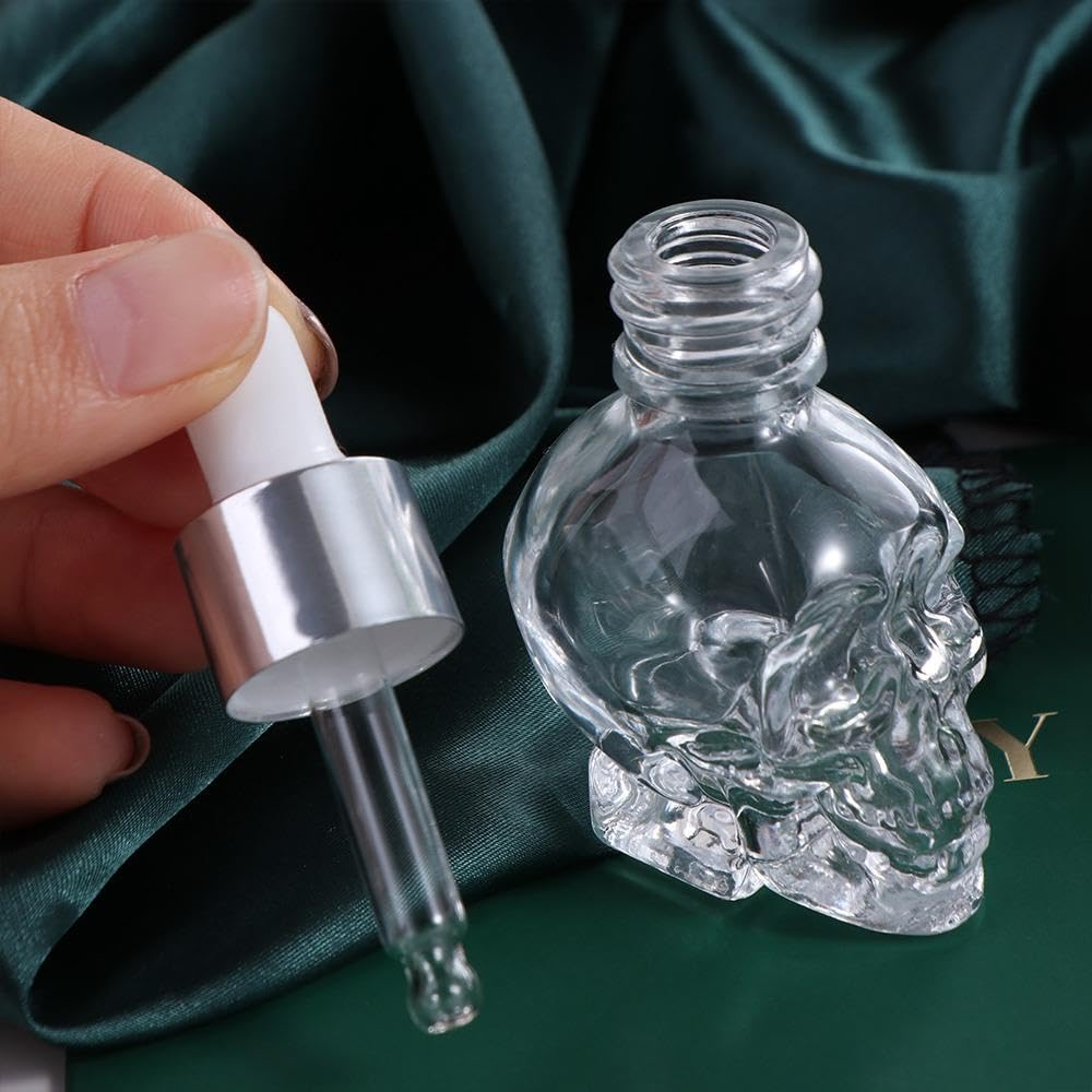 Bottiglia Contagocce In Vetro A Forma Di Teschio 30 Ml – Per Cocktail, Olio Essenziale, Decorazione Halloween