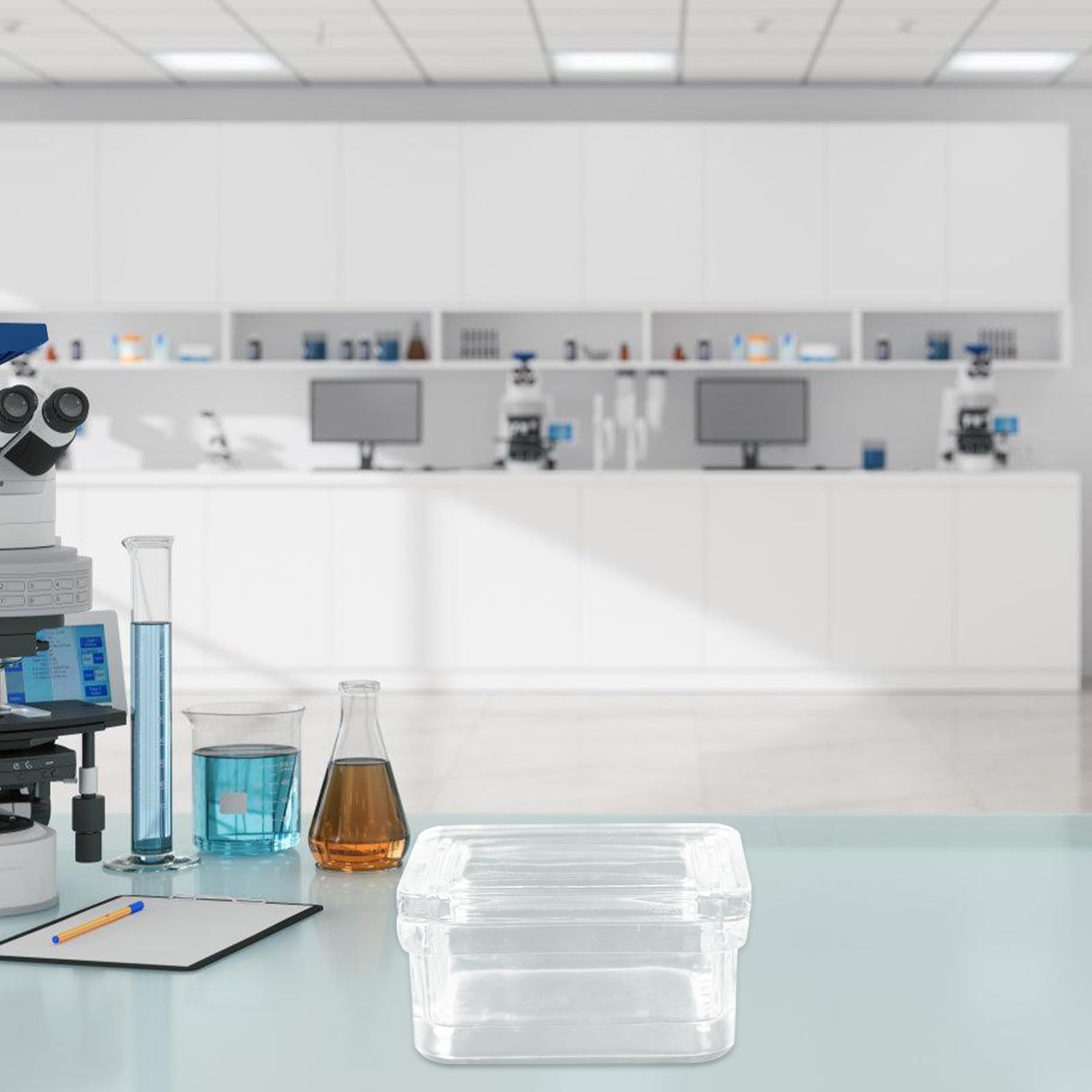 Healeved Barattolo in Vetro per Colorazione Coperchio Trasparente, Supporto per 10 Vetrini, Riutilizzabile per Esperimenti di Ricerca Scientifica