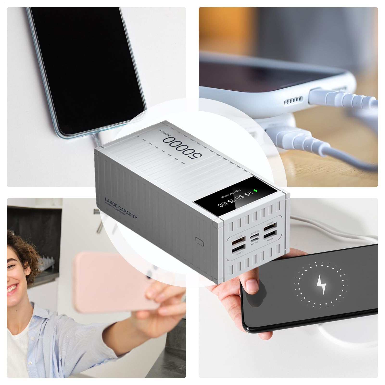 Powers Bank, Caricabatterie Portatile Da 66 W 50000 MAh, Ricarica Rapida USB C, Batteria Esterna A 6 Porte Con Display Digitale A LED, Compatibile Con Laptop, Tablet Computer(Yellow)