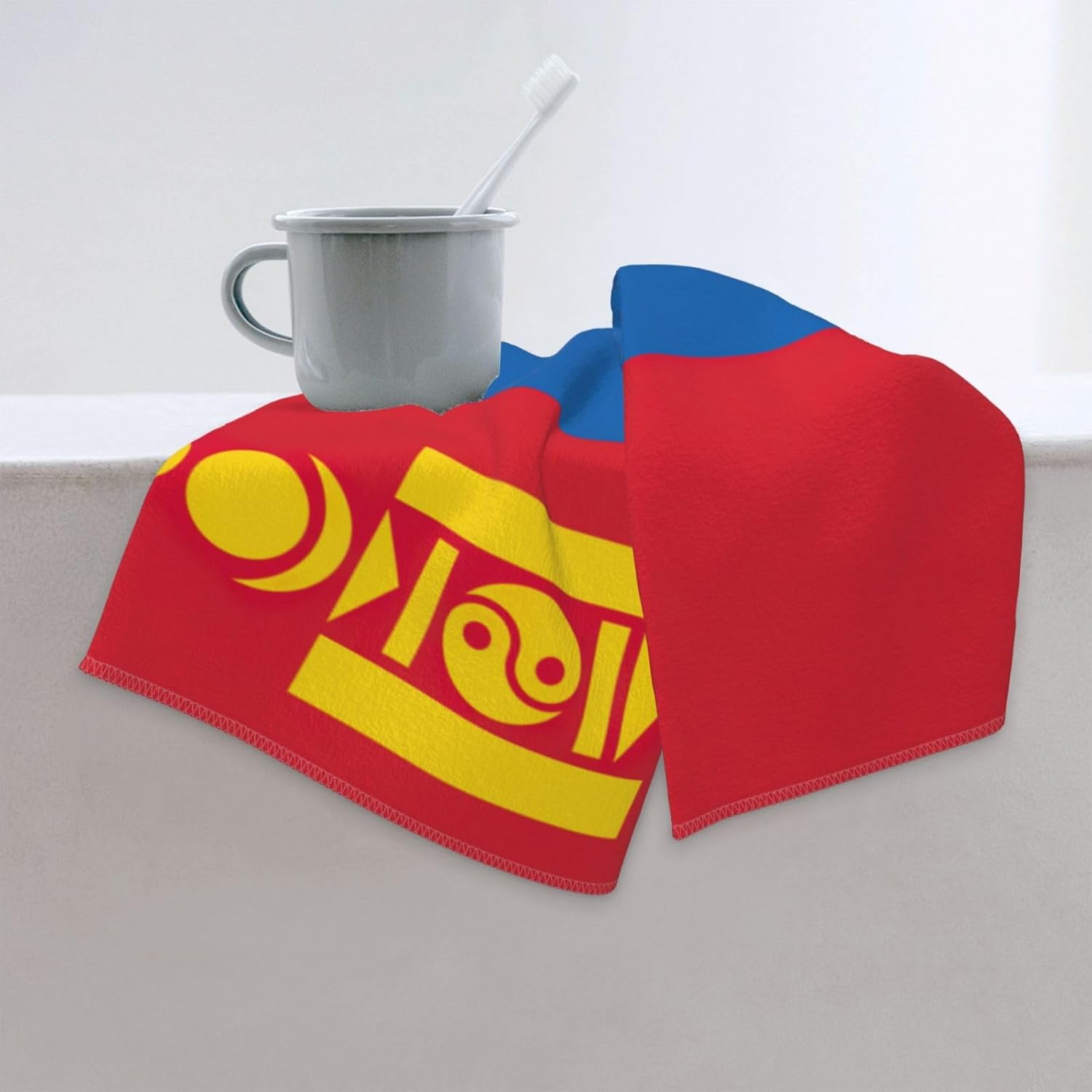 Mongolian Flag Print Hand Towels for Kitchen, Decorative Bathroom Towels Decor Farmhouse Cute for Men Women Gifts