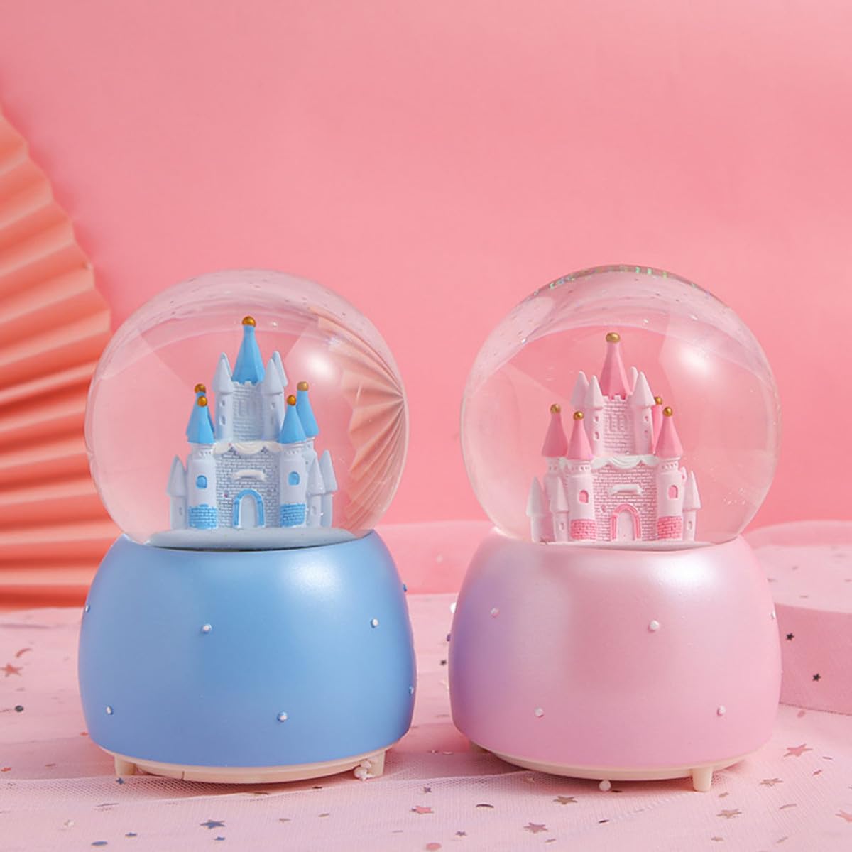 Uonlytech Caja de Música Bola de Cristal Decorativa Azul Resina y Vidrio, 3 Piezas, Adecuado para Decoración de Habitación y Escritorio Infantil