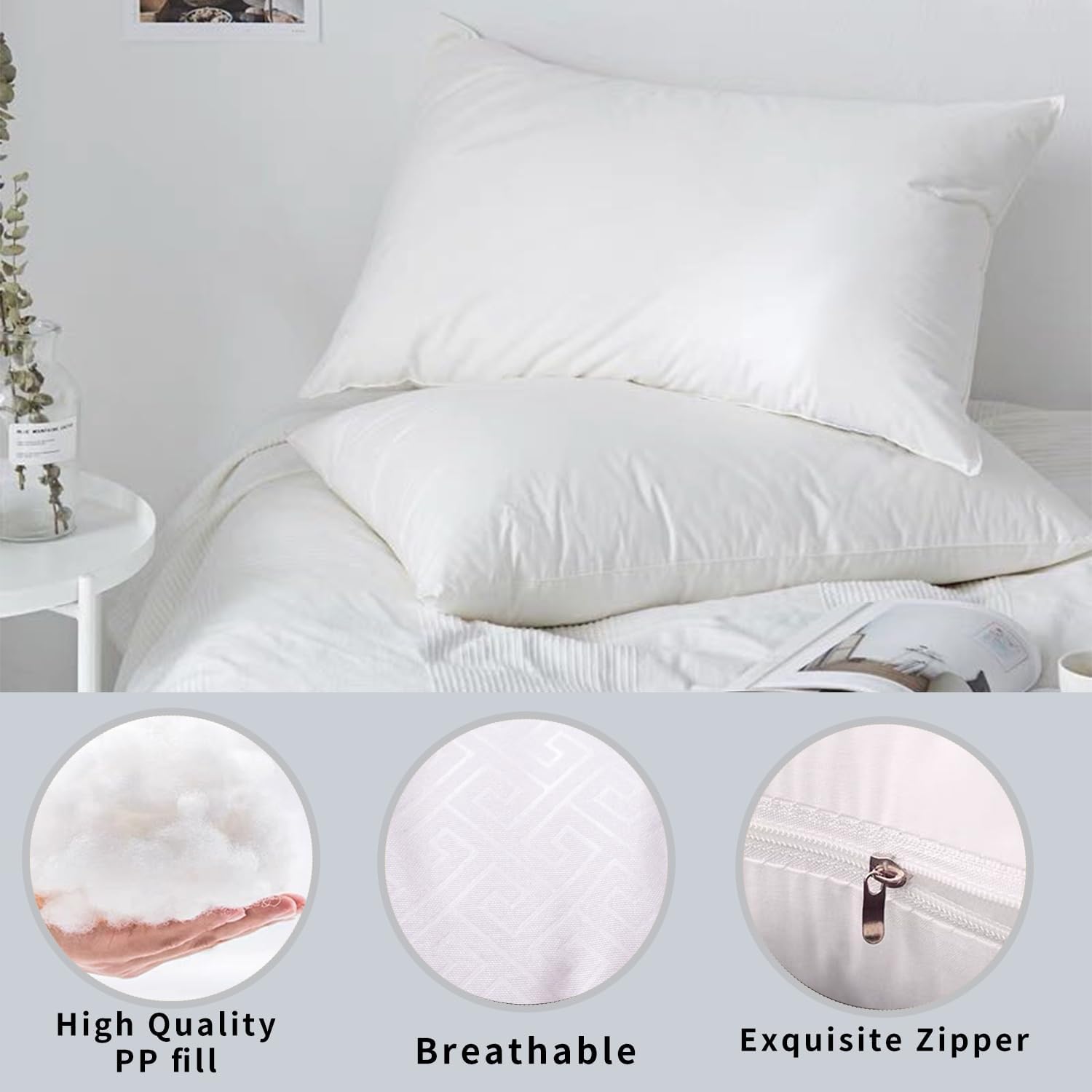 14x22 Throw Pillow Inserts Set of 2 Rectangle White Cotton Textured Fleece Fabric Throw Pillow Insert with Hypoall.Polyester Fiber Filling Bed and Couch Pillows (22x14 Pack of 2)