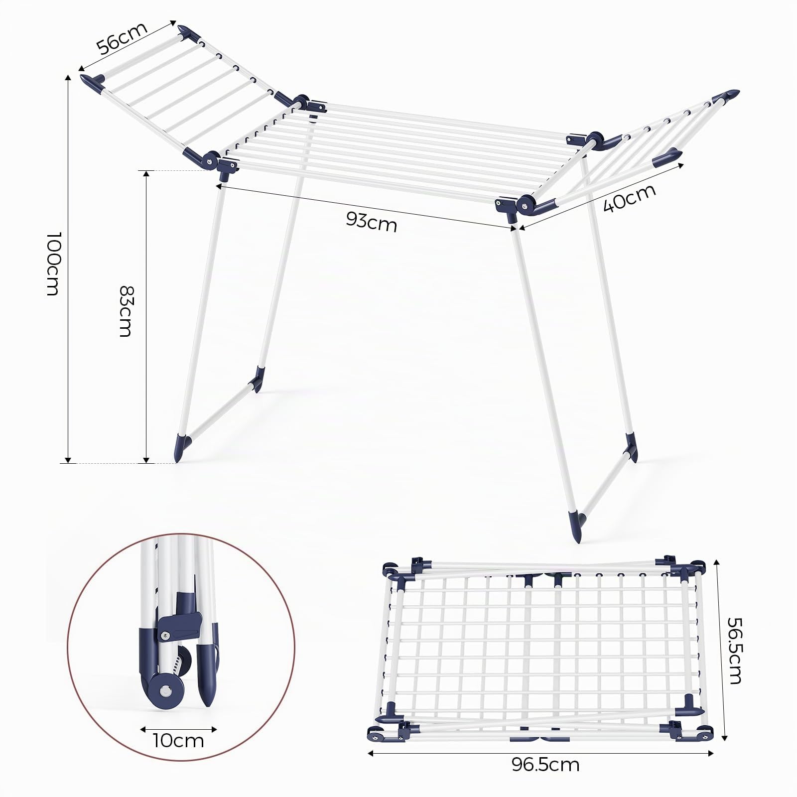 SYKIARIOL Tenderetes De Ropa Plegables con Alas - Tendederos Plegables Extensible- Estable Tendedero Ropa - para Interior y Exterior -FáCil Plegado - 175 X 60 X 105 cm - 18m de Secado - Blanco