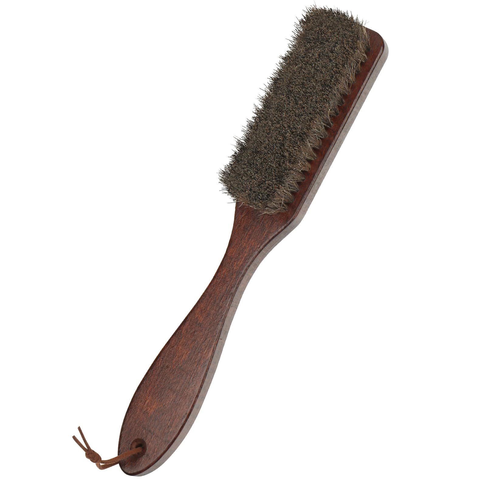 Euvia Braun Premium Horsehair Brush For Dust And Coat Cleaning, Long Wooden Handle, Black Bristles