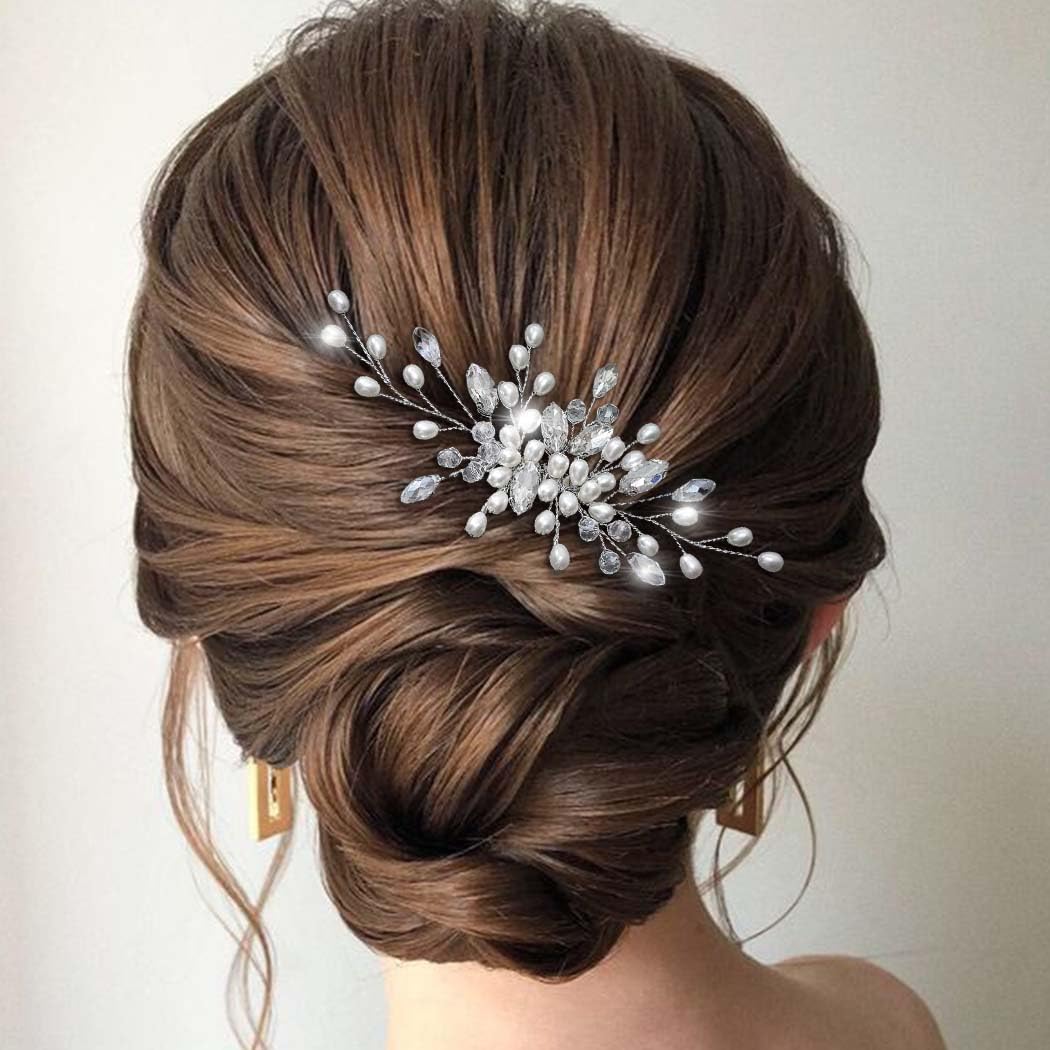 Perla sposa sposa sposa capelli pettine argento perline capelli pezzo di strass accessori per capelli per le donne