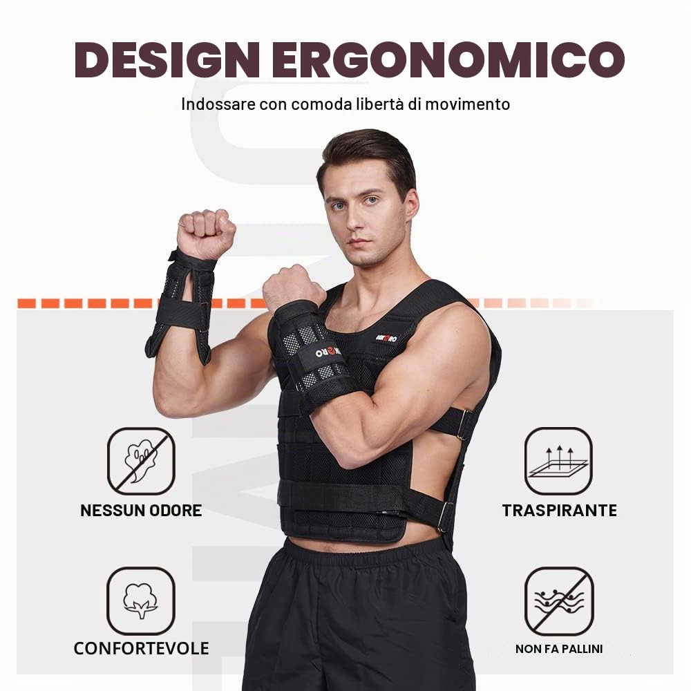 Set di Gilet Pesi Regolabili Con Pesi per Braccia e Gambe - Allenamento di Forza, Giacca e Caviglie in Nylon (Inclusi 96-100 Piastre in Acciaio)