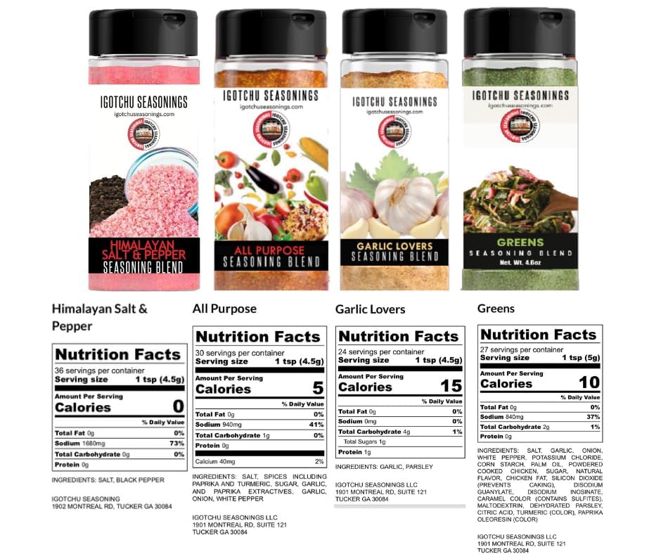 Igotchu Seasonings All Stars Seasoning Variety Pack, 4 Flavor Spice Bundle for Chicken, Steak, Seafood, Vegetables and More, All Purpose, Garlic Lovers, Greens, Himalayan Salt Pepper, Meal Prep
