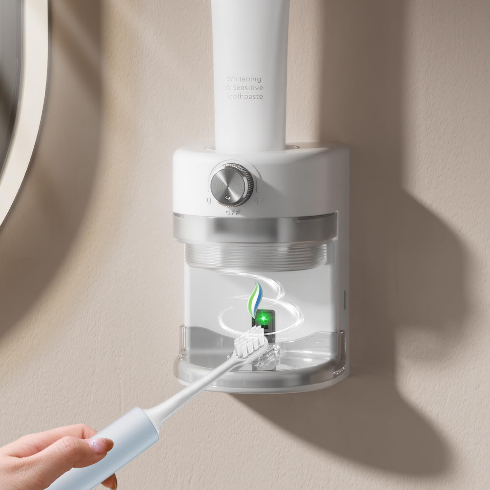 AVEKI Automatic Toothpaste Dispenser, Electric Toothpaste Dispenser for Bathroom, Wall Mounted Bathroom Accessories Use for Family, Smart Toothpaste Dispensers for Kids and Adults (White)