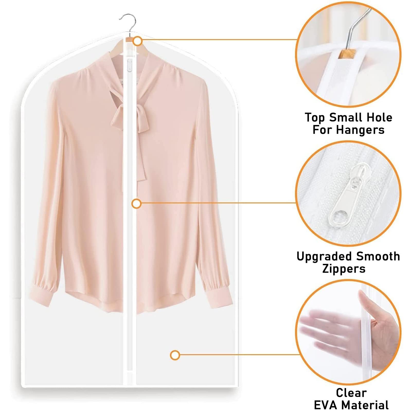 RayGenius Hanging Clothes Dust Bag Lightweight Clear Full-Zip Suit Bag (5er Set) Mothproof Breathable Dust Cover for Closet Clothes Storage - 24'' X 40'' /5 StüCk,60X120cm-Packof10
