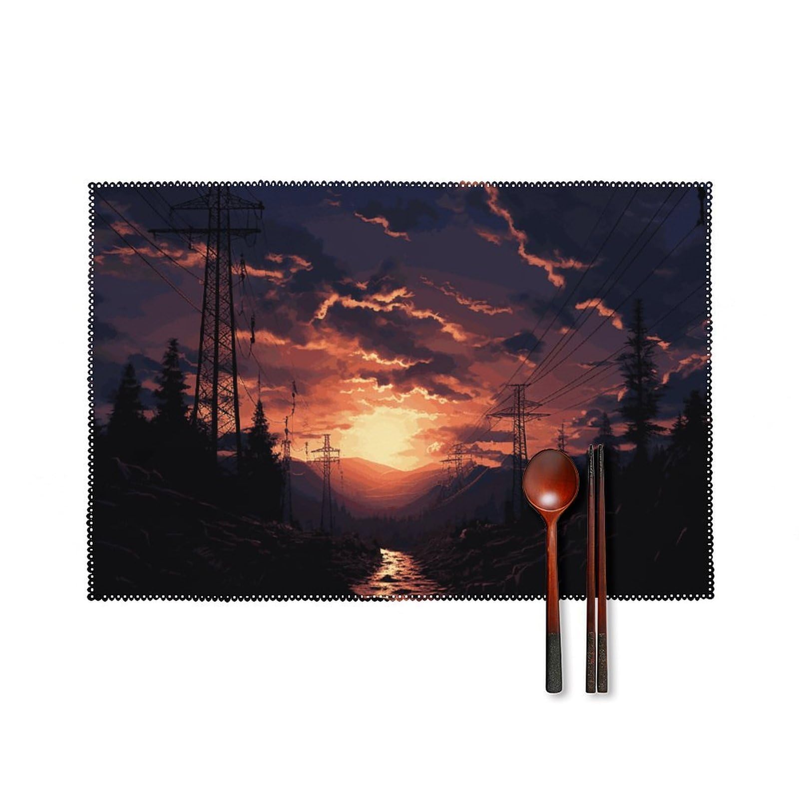 Dusk Scenery Placemats Washable Not Fade Placemats Practical Heat Resistant Place Mats for Outdoor Patio Table Mats Kitchen Dining Party Decoration