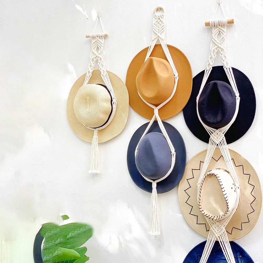 Organizador De Sombreros para Colgar En La Pared, Estante De Sombrero Boho para Exhibición, Colgador De Sombrero Bohemio, Estante De Exhibición De Sombrero Tejido A Mano, Soporte Decorativo