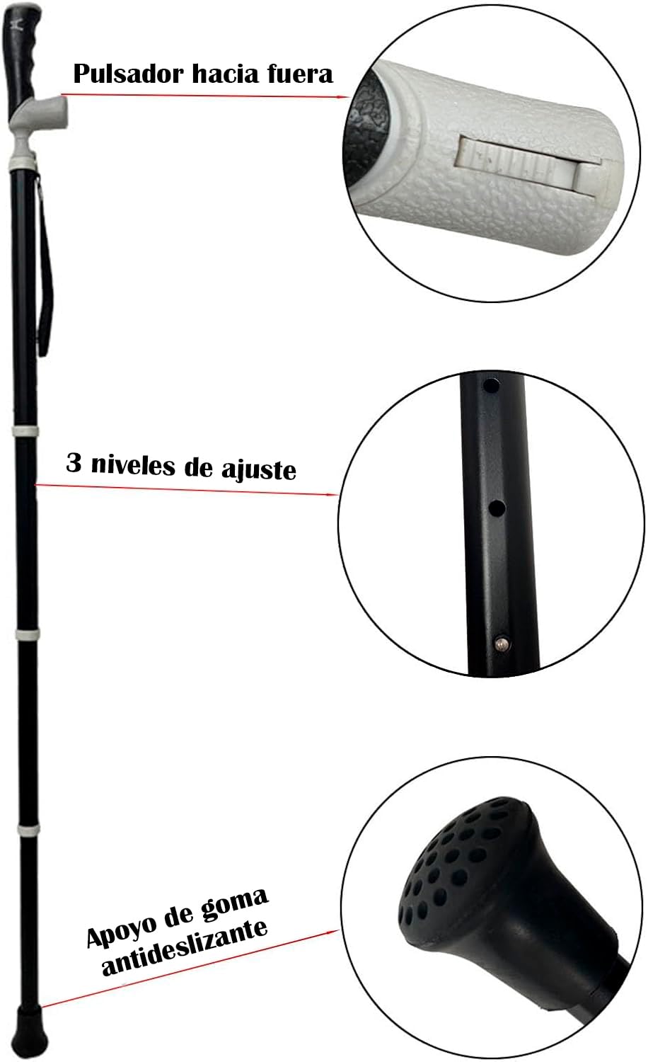 Bastones de Titanio Pegable Mango Giratorio de 96 cm para Estaturas de 1.65 a 1.85 cm | Bastón para Hombres y Mujeres | Garrote Extensible Negro y Blanco para Todas Las Edades