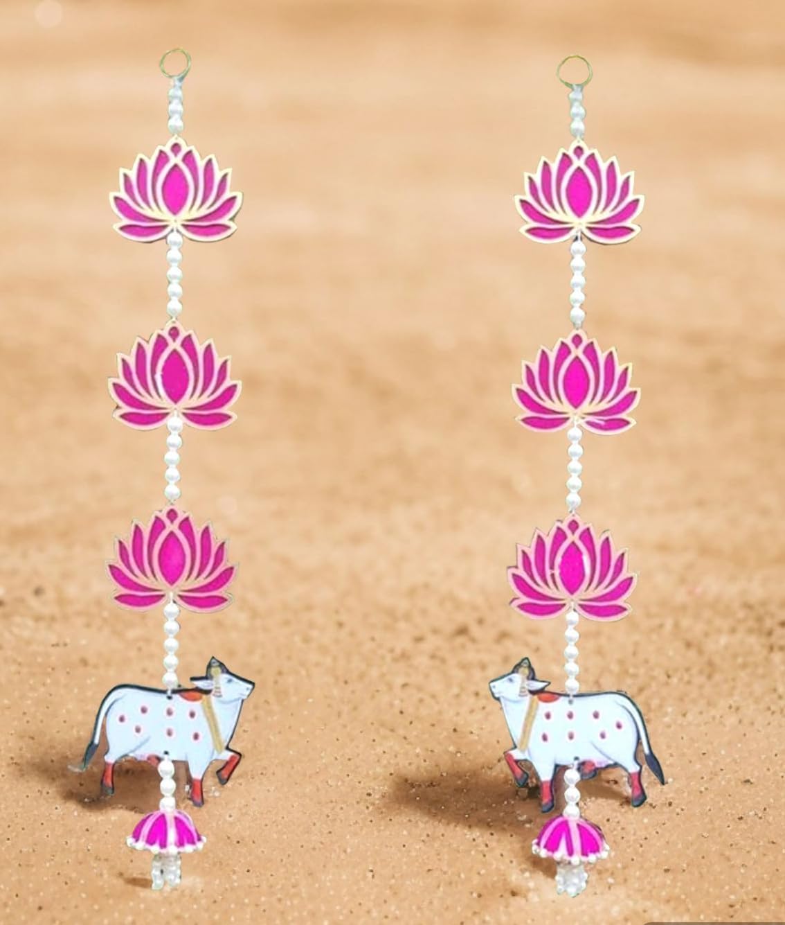 BENAVJI Presents Handmade MDF Wooden Lotus with Cow Door Toran Jhumka Style Hanging for Diwali Decoration Wall Hangings for Home Decor, Temple, Main Door Entrance 60 Cm Length Pack of 2 - Image 5 thumbnail