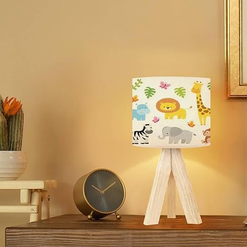Miniatura 6 de Lámpara de mesa con trípode, juego de animales de la selva, moderno, lámpara de escritorio regulable con base de madera, pantalla de tela para