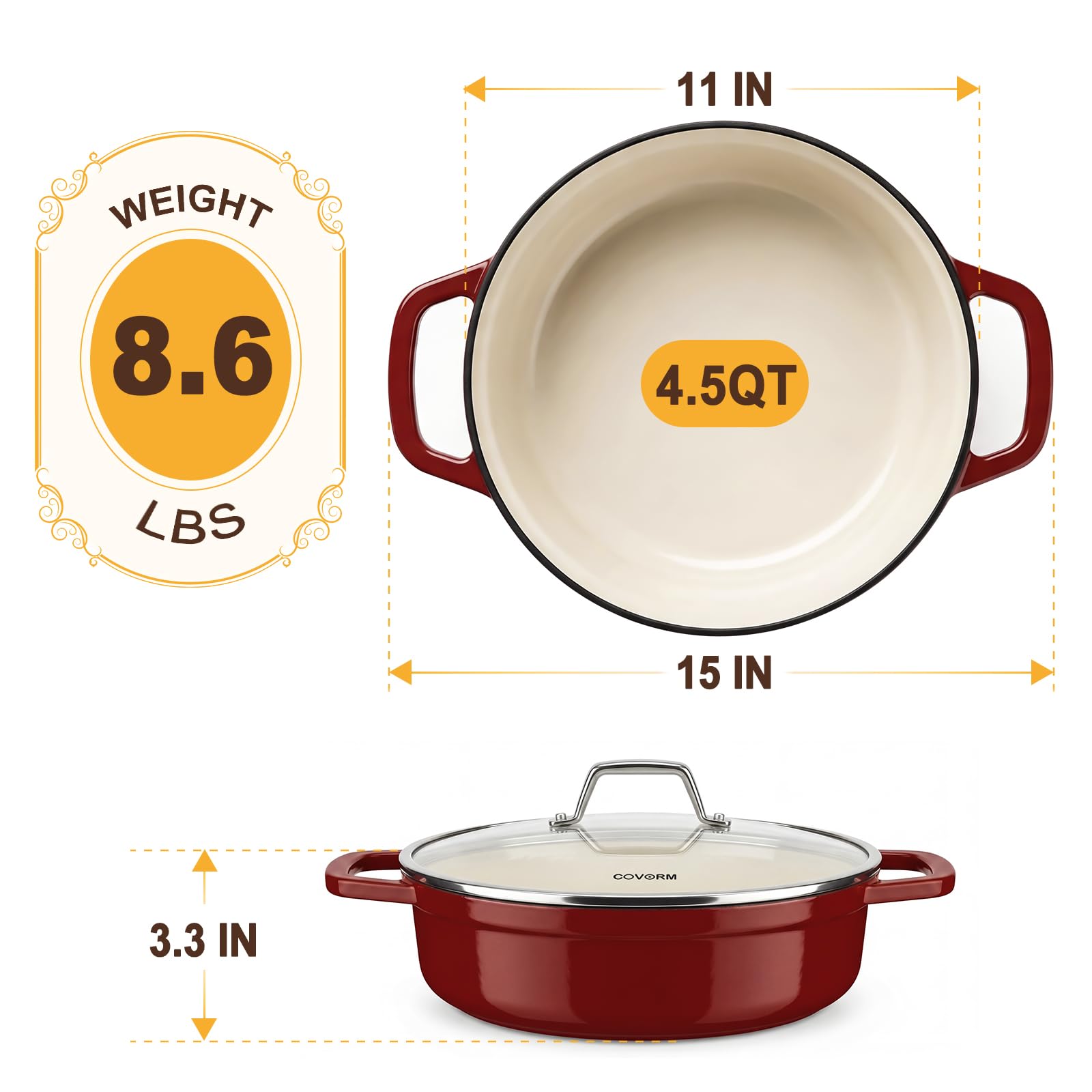 Lightweight Enameled Cast Iron Braiser - 4.5QT -5