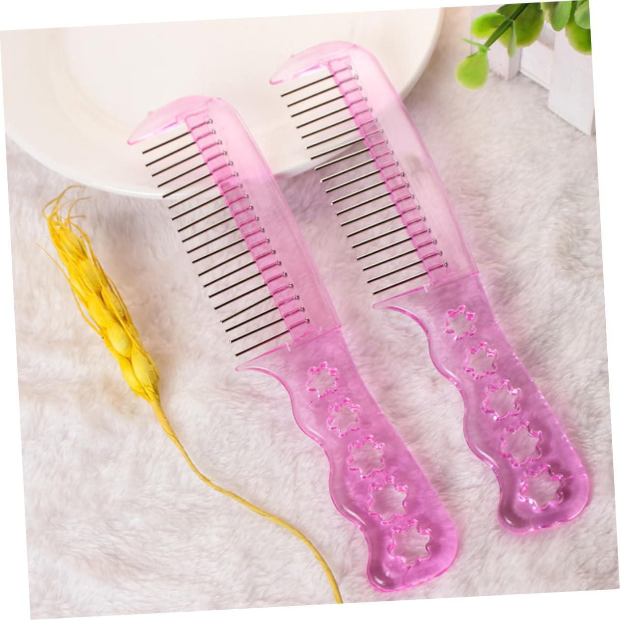 FRCOLOR 2pcs Comb Doll Wig Brush Doll Hair Styling Tools Hair Toddler Wire Brush Hairdressing Hair Curly Wig Women's Plastic Pink Portable Silk - Image 3
