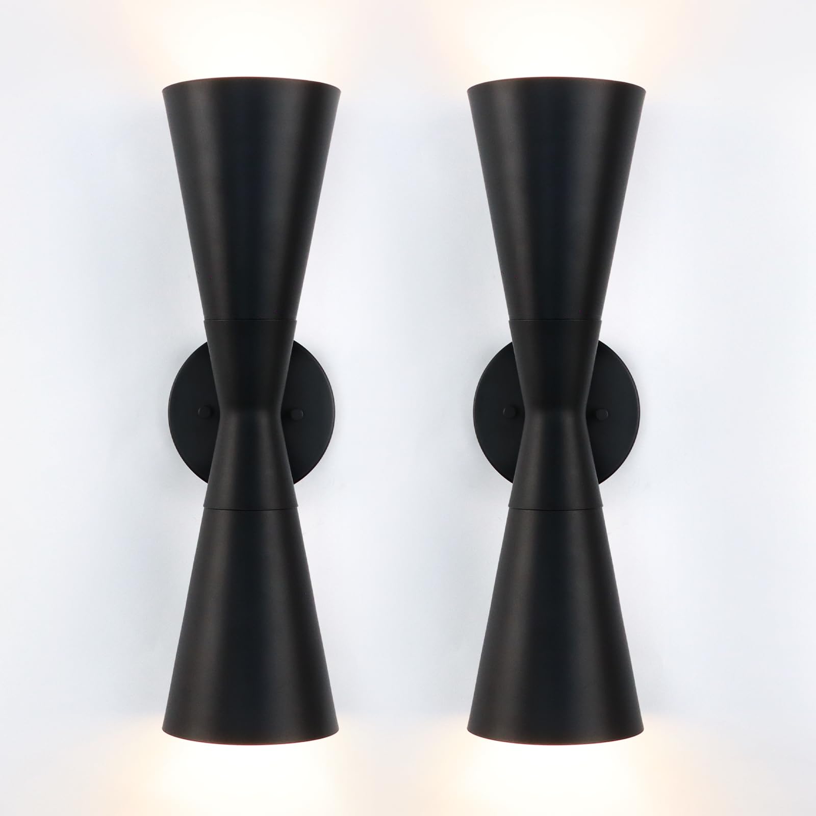 Modern Black Wall Sconces Set of 2 Up and Down Indoor Wall Sconces Mid Century Indoor Wall Light Fixture Hardwired Wall Mounted Lamp for Living Room Bathroom Bedroom Hallway 13 Inch