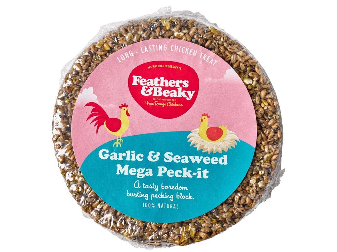 Feathers & Beaky | Mega Peck-It, Garlic & Seaweed Flavoured | Immune Boosting with Essential Grit | Boredom Busting Pecking Block | Made in the UK (Pack of 3)