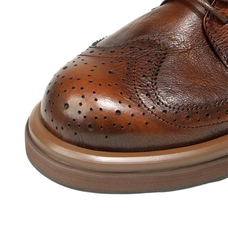 Men's Round Toe Dress Shoes Brogue Carved Upper Casual Lace-ups Shoes Lightweight Men's Leather Upper Anti Slip Sole Meticulous Versatile Shoes(White-Patch Five-Pointed star4,8)4