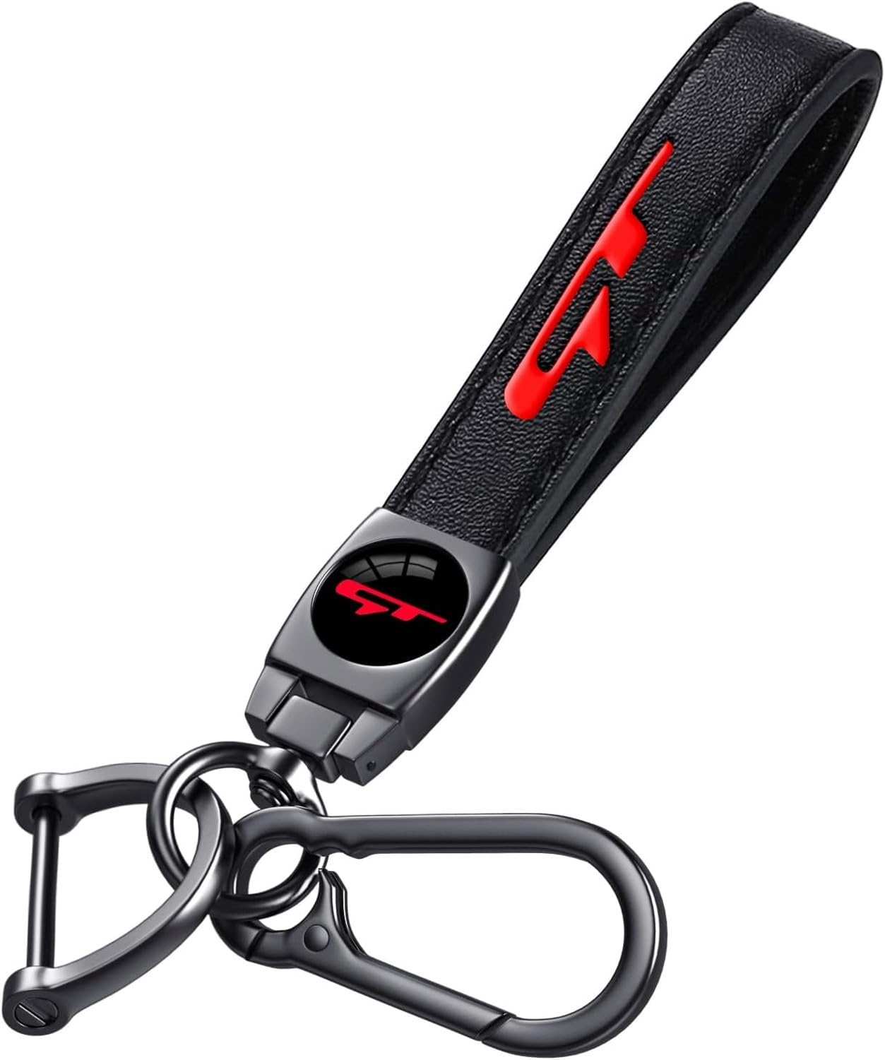 GYFGRTQ Leather Keychain for Compact Saloon Cars 2021 2024 Black Metal Oval Ring Car Accessory Gifts, Red (Gt Red), 2.6 Inch-Leather
