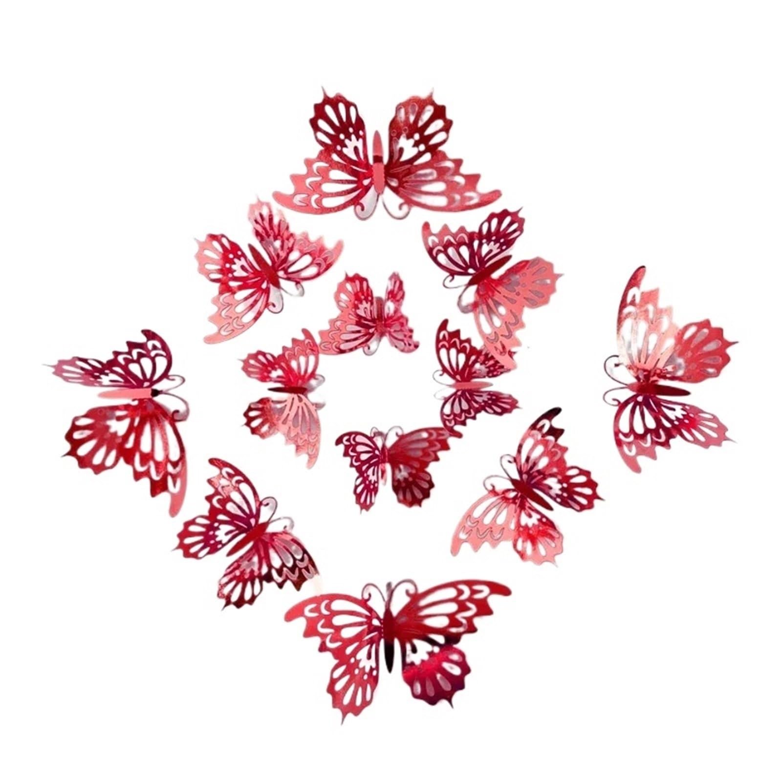 12Pcs 3D Hollow Butterfly Wall Sticker Blue Red Black Wedding Decoration Living Room Home Decor Butterflies Decal Stickers(E Red)