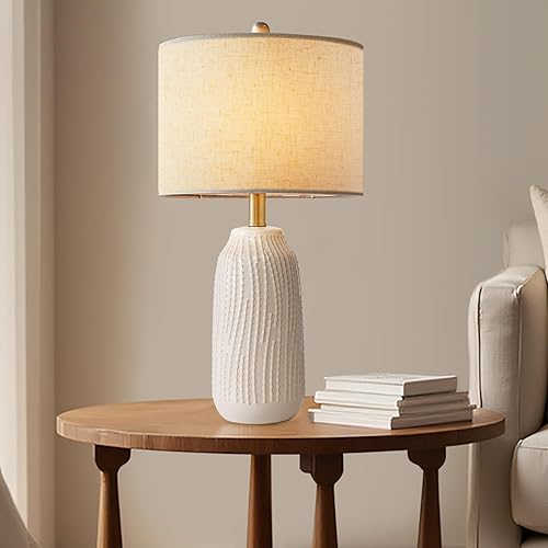 Miniatura 6 de Juego de 2 lámparas de mesa de cerámica de 23 pulgadas, lámpara de mesa de cerámica regulable de 3 vías para dormitorio, casa de campo, lámparas de