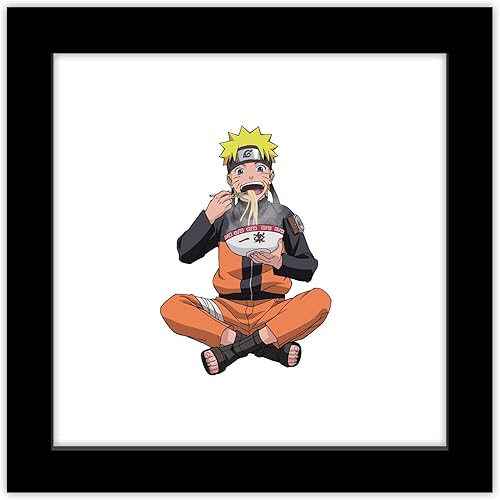 Trends International Gallery Pops Naruto Shippuden - Naruto Uzumaki Eating Noodles - Arte de pared con marco negro, 12 x 12 pulgadas