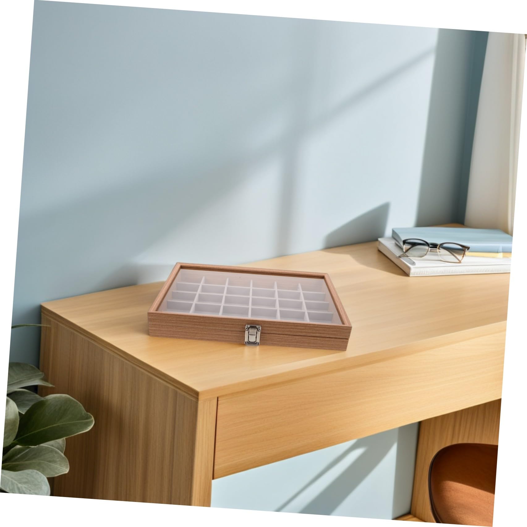PACKOVE Ausstellungsbox für Gesteine und Mineralien 30 fächer Beige mit Transparentem Deckel Leicht und Tragbar Unterteilte Aufbewahrungsbox für Steinsammler Mineralienausstellungen