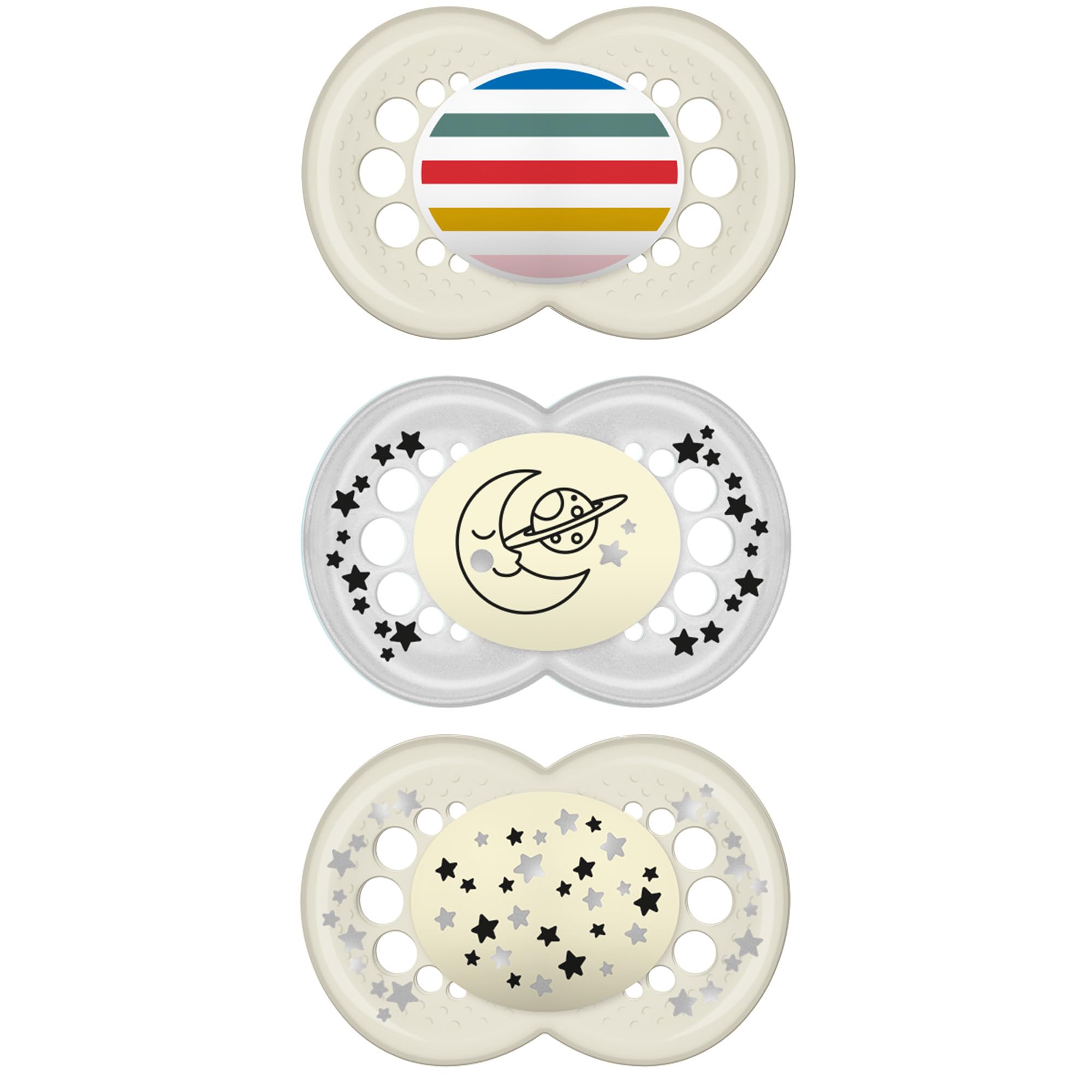 MAM Chupete original Day & Night para bebé, forma de pezón, ayuda a promover un desarrollo bucal saludable, brilla en la oscuridad, paquete de 3, más de 16 meses, unisex