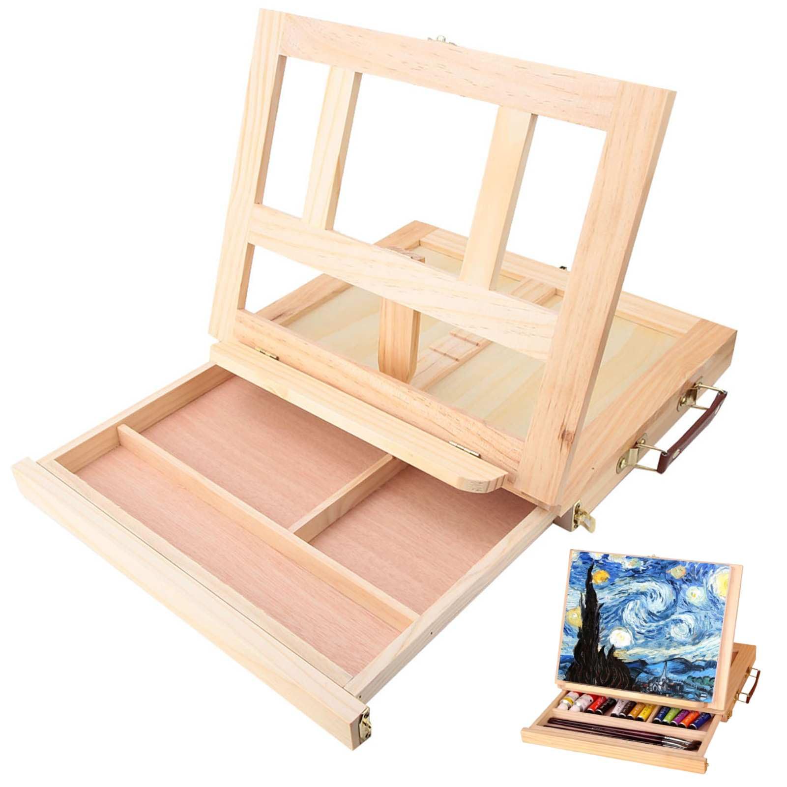 Caballete ajustable para artistas, caballete de mesa con cajón de almacenamiento, ideal para dibujar y pintar, perfecto para adultos, estudiantes y principiantes, diseño de madera duradera