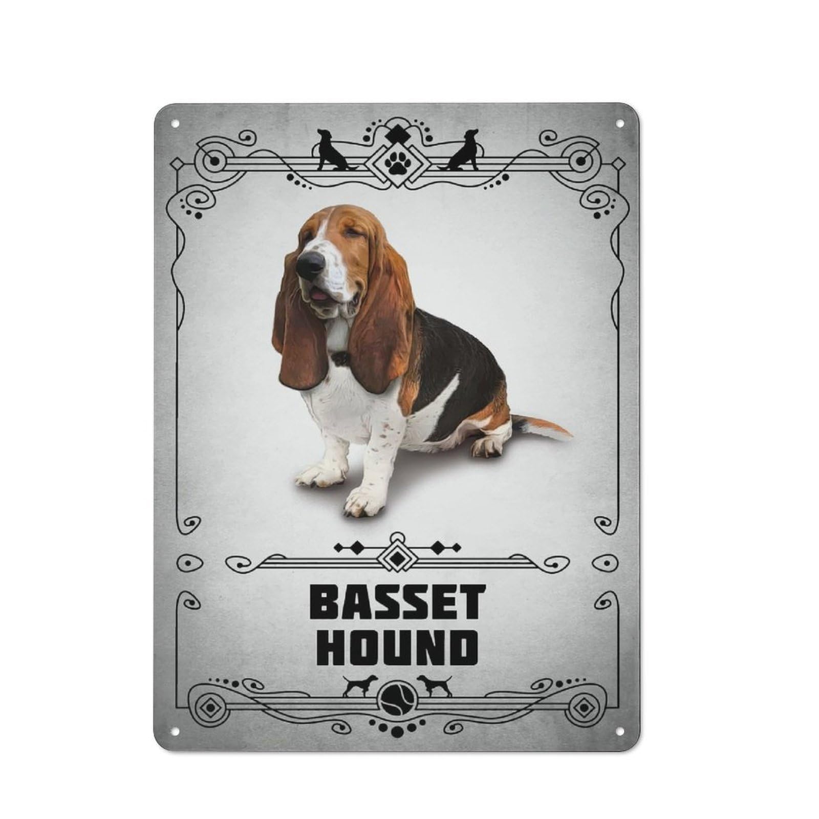 Junmoney Style-19 Basset Hound Rustic Tin Sign 40X30cm For Garden Room Or Summerhouse, For An Autumn Wall Display In Garden Room And Summerhouse