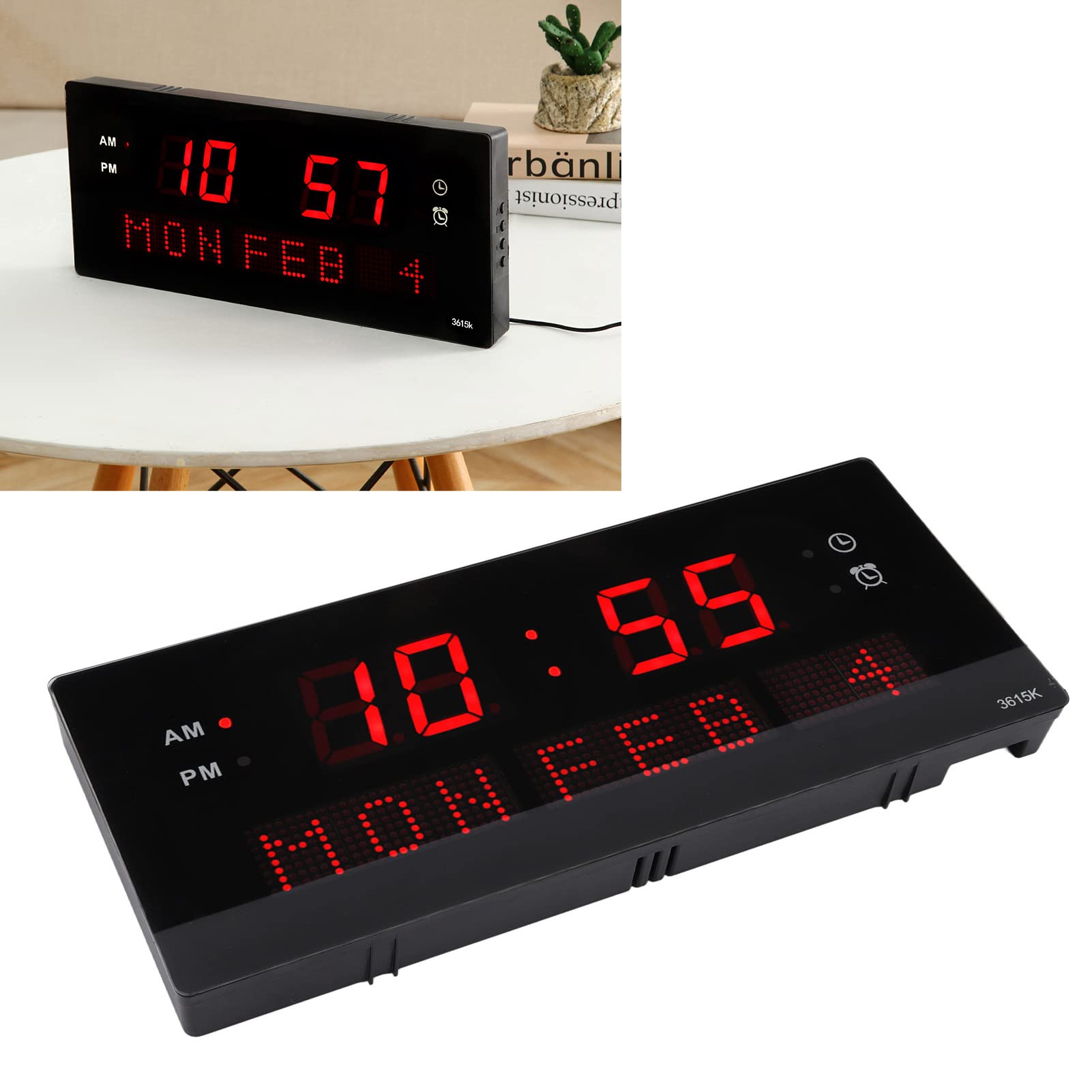 Orologio da Parete a LED con Display Digitale, Struttura in | Orologio da Scrivania Elettrico Plug-in, Ampio Schermo da 14,4 Pollici, Display della Temperatura e della Settimana, Adatto