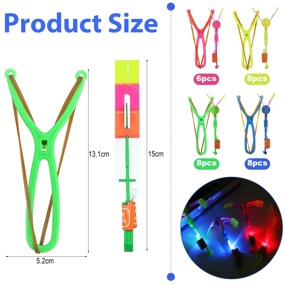 30 sztuk LED proca zabawka, śmigłowiec latający zabawka, guma procy, proca laserowa, śmigłowiec nocny latający zabawka do zabawy na świeżym powietrzu