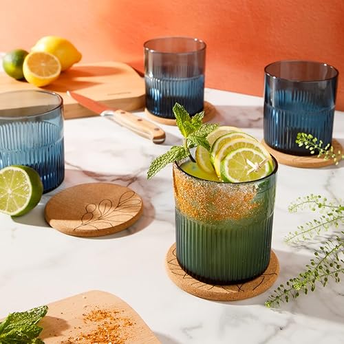 Miniatura 9 de Bloomhouse Lyon Sky - Juego de 8 vasos de cristal de color azul lapislázuli hecho a mano de 18 onzas con posavasos