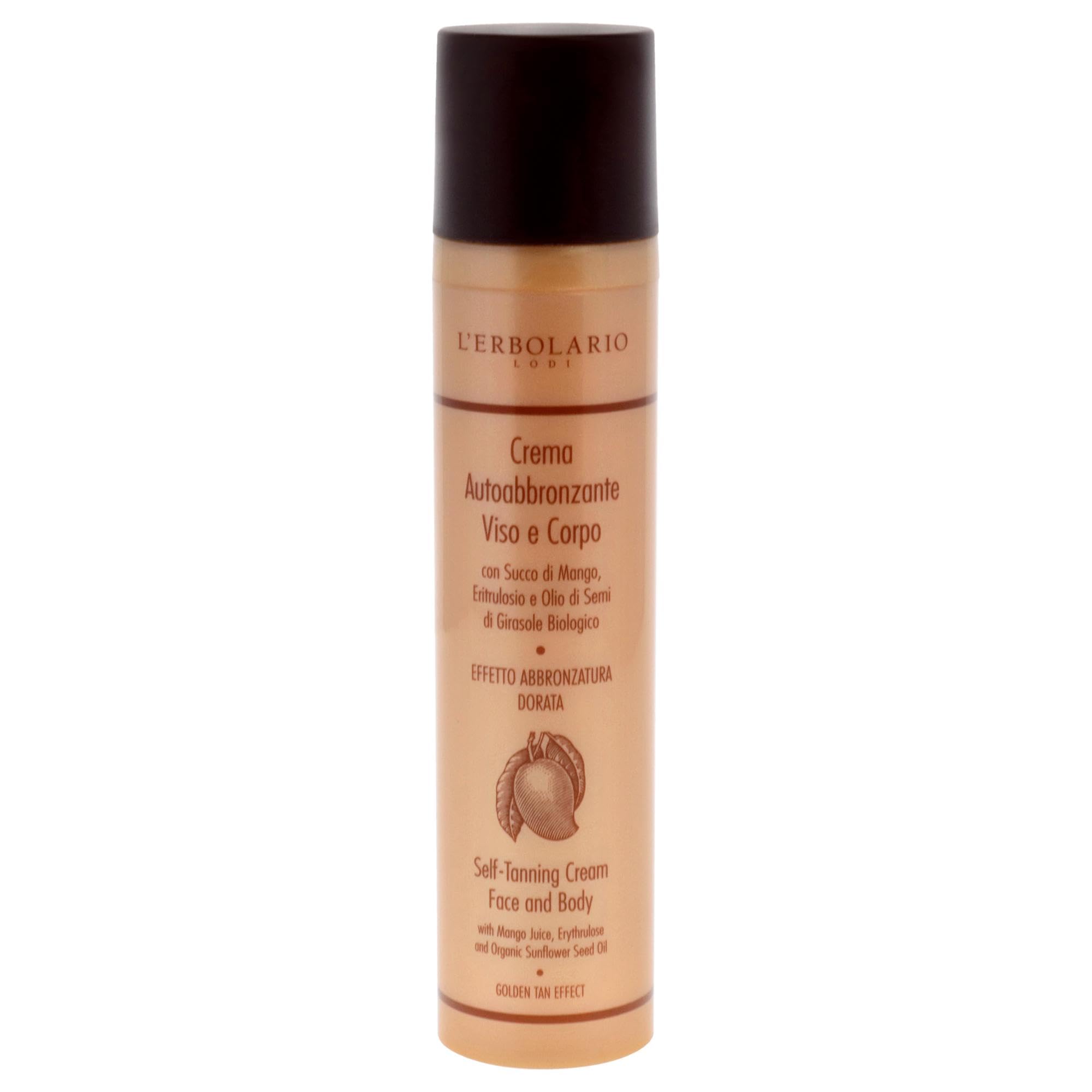 L'Erbolario Crema Autoabbronzante Viso e Corpo - Succo di Mango, Ritrulosio e Olio di Semi di Girasole Biologico - Abbronzatura Dorata - Sistema AIRLESS - Made in Italy - 1 Confezione da 100ml