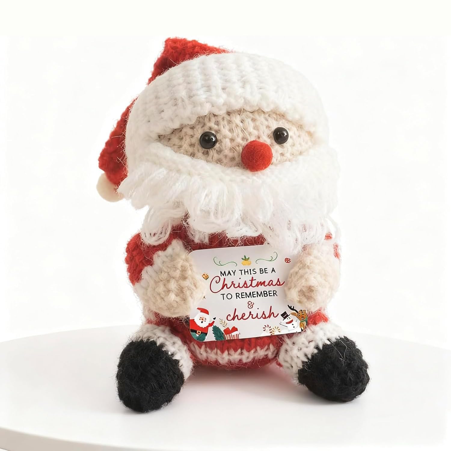 TASBER Christmas Crochet Doll, Emotional Crochet Knitted Doll, Funny Emotional Support Croch-et Snowman with Posit-ive Messages Gifts for Xmas Party Decor (Santa Claus)