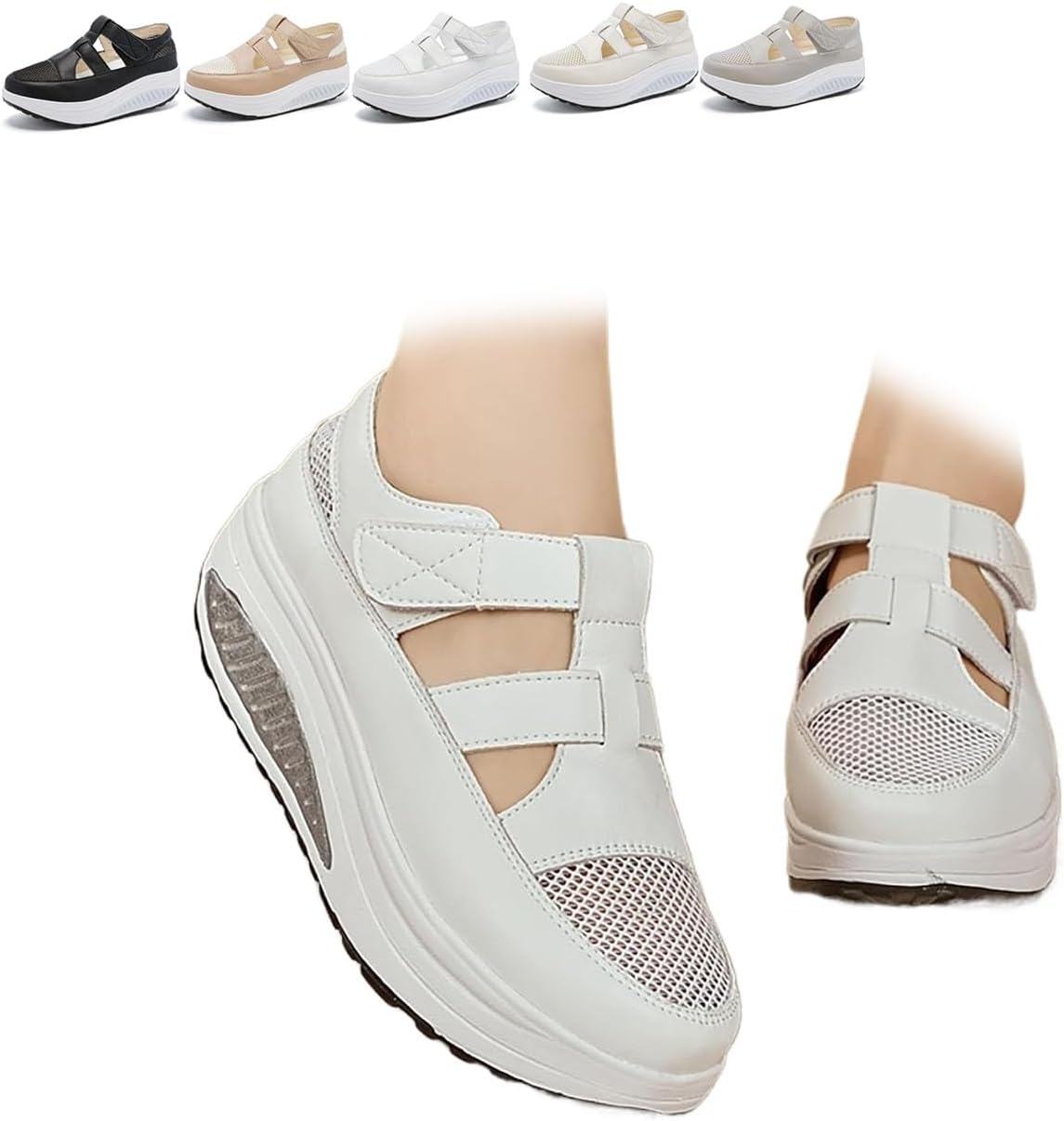 Women's Hollow Out Breathable Platform Wedge Sandals Sneakers, Orthopedic Sandals for Women Wide Width Summer Leather Closed Toe Platform Shoes Work Office