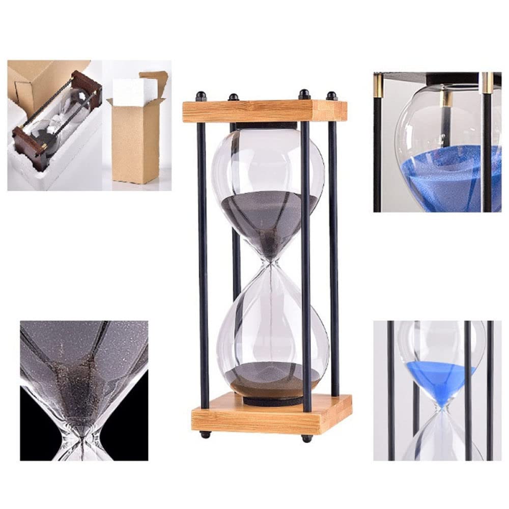 Fondo de Madera Cuadrado Reloj de Arena de Vidrio 30 Minutos Temporizador de Tiempo Adornos para el hogar Reloj de Arena Cocina Medidor de Horas Reloj de Arena Azul Niños,Bamboo Blue,30min