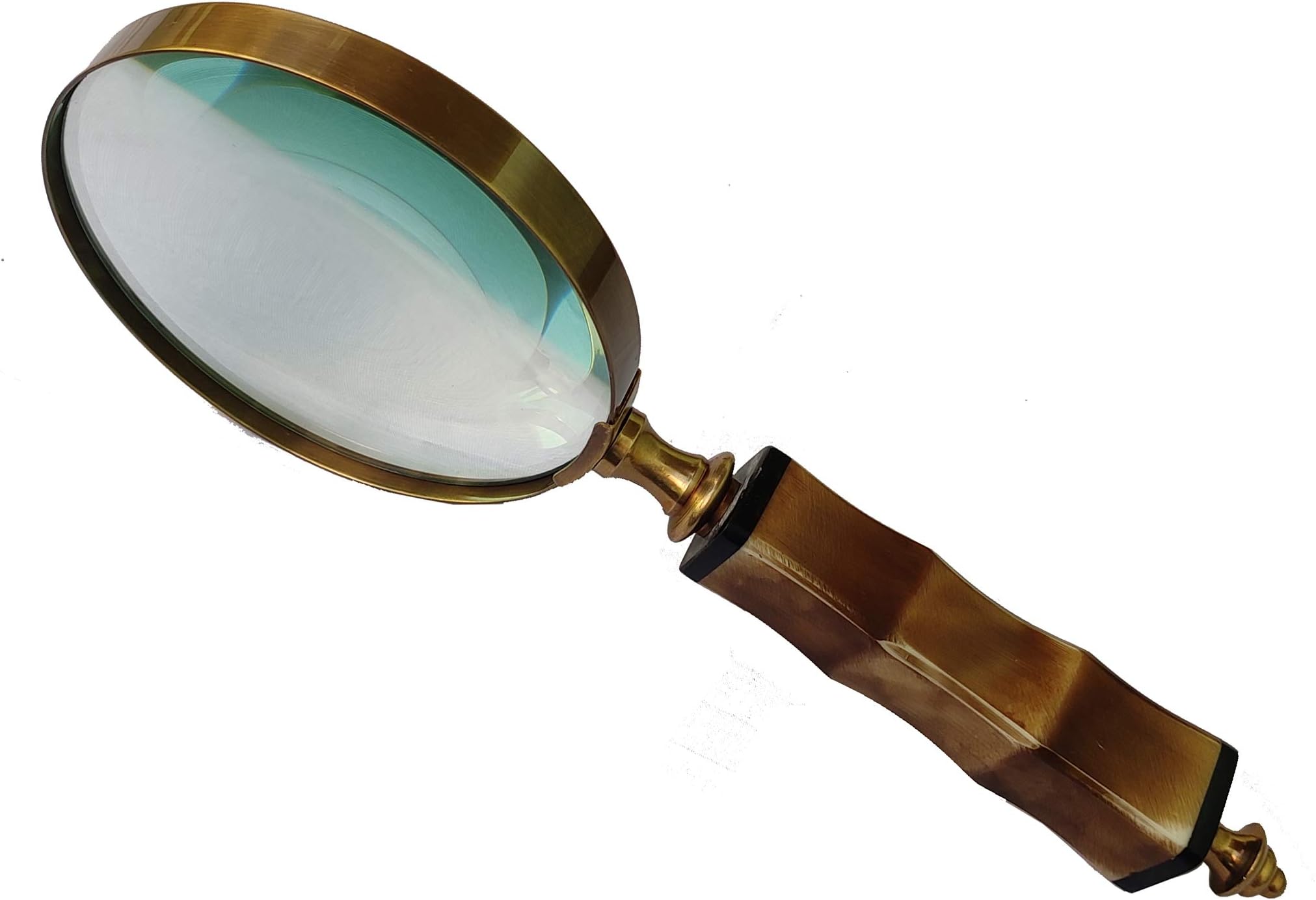 Deconoor 10X Handheld Magnifying Glass Lens, Antique Brass Magnifier, Fine Print Reading, Inspection, Coin & Stamp, Astrologer, Science, Low Sight Elderly, with Resin Handle, Collectible Décor Gift