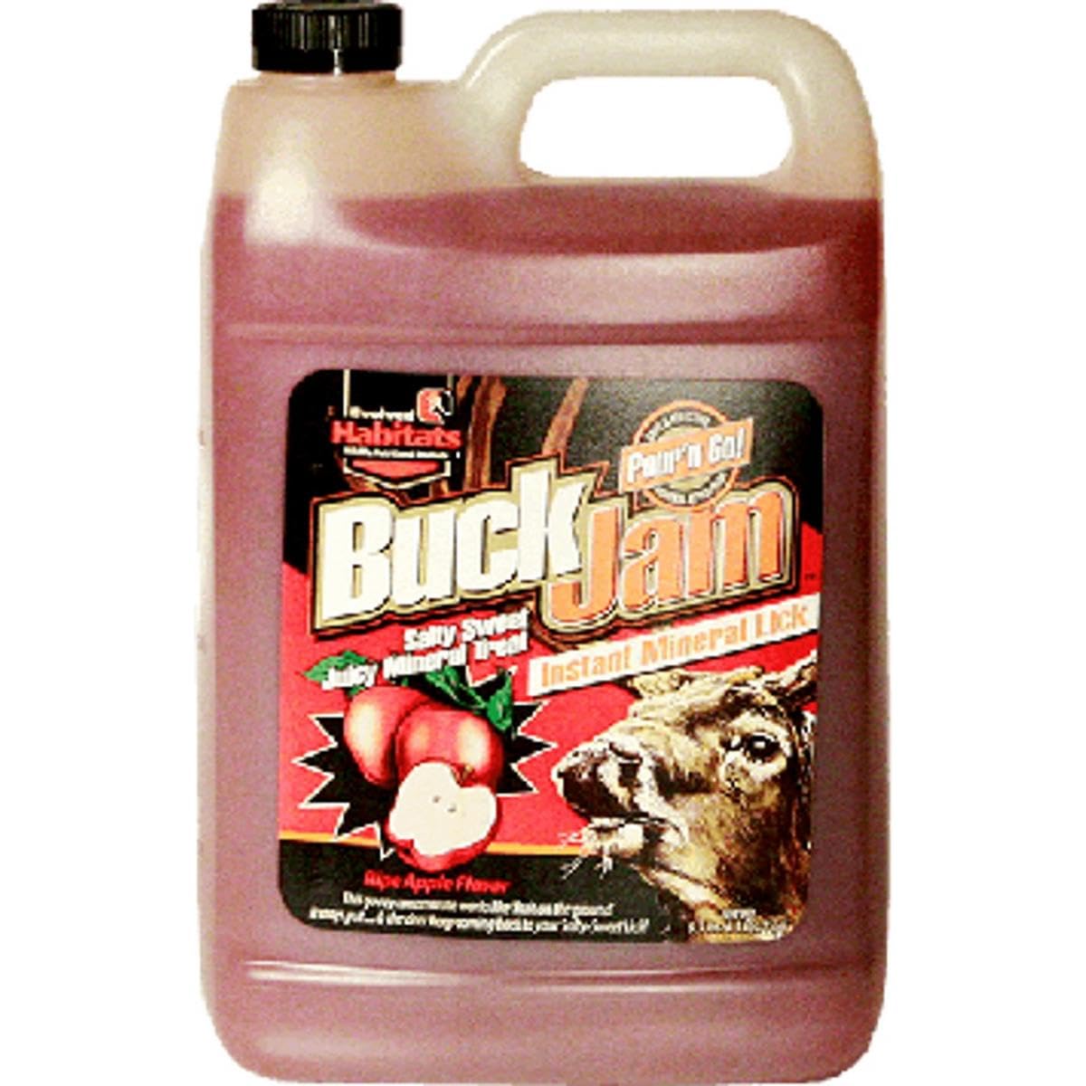 Buck Jam Ripe Apple Flavored Salty Sweet Liquid Deer Attractant - Instant Mineral Lick - Powerful Ready-to-Use Year-Round Beneficial Food Supplement for Deer - 1 Gallon