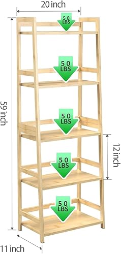 Miniatura 3 de WTZ Estantería de escalera estantería de bambú de 5 niveles funda rústica abierta para dormitorio sala de estar oficina BC-238 natural