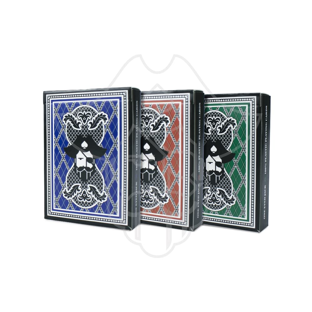 ONE EYED JACK Premium Plastic Playing Cards (Set of 3) - Multicolour - Red, Blue, Green