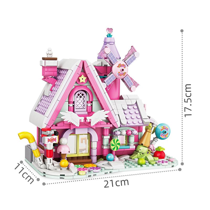 Image of SKY LINE OCEAN Pink Candy House Building Block Set with Windmill, 614+ PCS Dream Candy Shop Toy, Mini Brick Display Model Kit for Girls, Creative Gift for Kids & Adults | 5 Year Structural Warranty