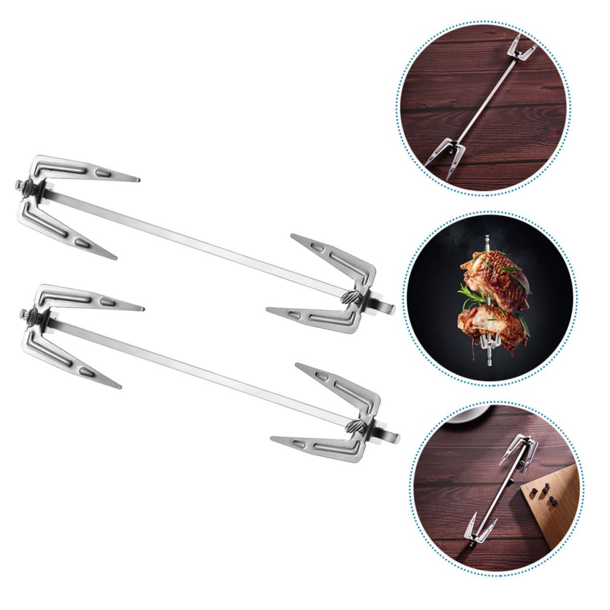Forchette Rotanti 2 Pezzi per Pollo Arrosto in Acciaio Inox Accessorio per Forno e Griglia, Stabili e Facili da Riporre