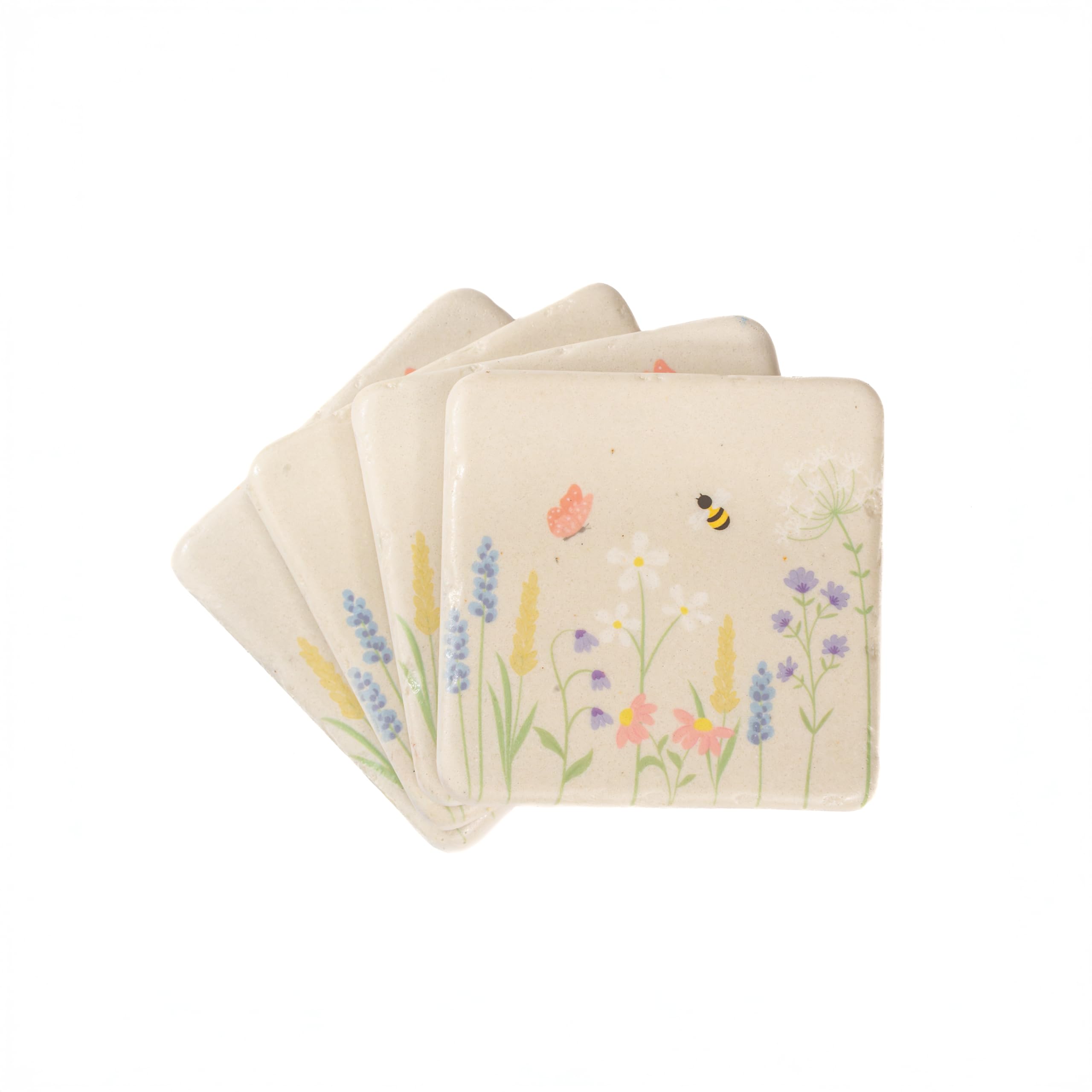 Sass & Belle Meadow Floral Table Coasters – Set of 4 Colourful Coffee Mug Coasters for Home Decor, Table Decor & Dining – Designed by Sass and Belle
